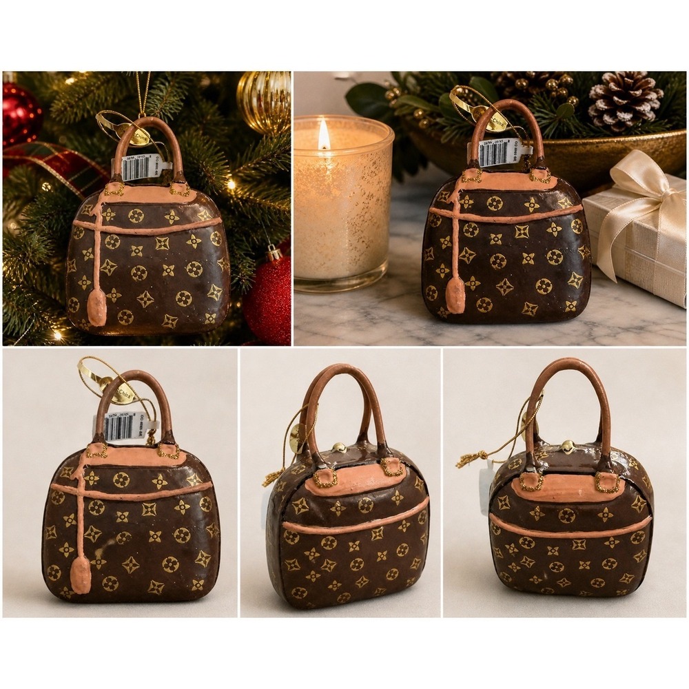 Cody Foster LV Luxury Brown Gold Logo Handbag Ornament Christmas Decor 4inch